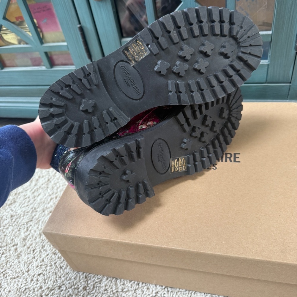 Zadig & Voltaire NIB Joe Patch Floral Leather Studded Leather Combat Boot 38 7.5 - Picture 6 of 6